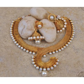 Antique Pearl Necklace Set with Jhumkas